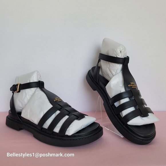 COACH Franny Leather Sandal with Ankle Buckle Closure -Black - Women’s Size 9B⭐ - Picture 4 of 16